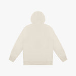 A plain beige hoodie viewed from the back, showcasing a clean and minimalist design. The hood is structured, and the long sleeves have ribbed cuffs for a snug fit. The hoodie features a relaxed silhouette with no visible logos or embellishments on the back, making it a versatile piece for casual wear.