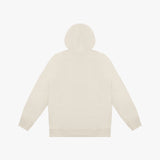 A plain beige hoodie viewed from the back, showcasing a clean and minimalist design. The hood is structured, and the long sleeves have ribbed cuffs for a snug fit. The hoodie features a relaxed silhouette with no visible logos or embellishments on the back, making it a versatile piece for casual wear.