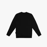 Flat lay back view of a black crewneck sweatshirt with a clean, minimal design and no visible logos or embellishments.