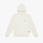 The hoodie is laid flat, featuring a small embroidered logo on the chest and a clean, minimal design.