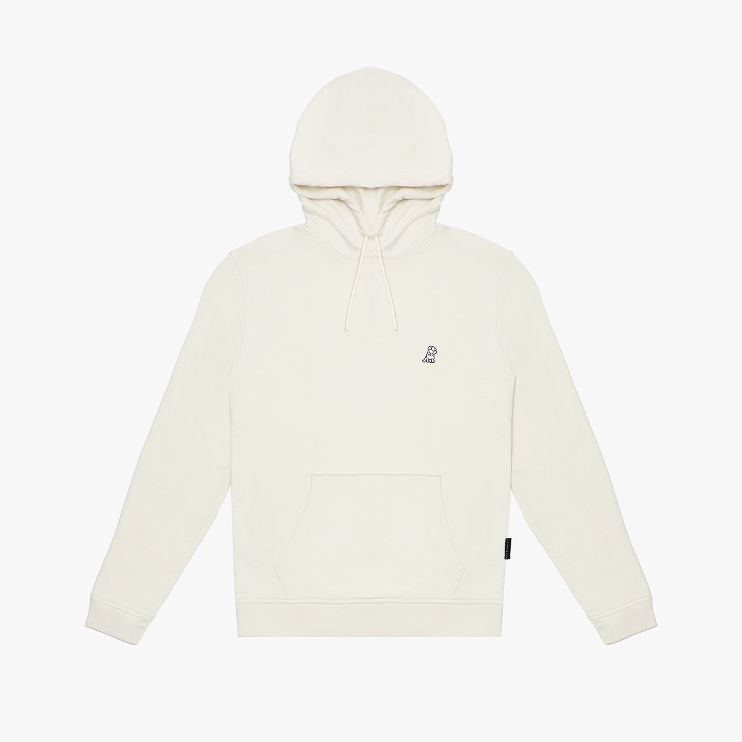 The hoodie is laid flat, featuring a small embroidered logo on the chest and a clean, minimal design.