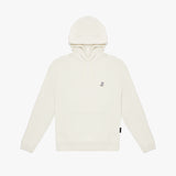 The hoodie is laid flat, featuring a small embroidered logo on the chest and a clean, minimal design.