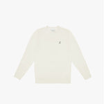 Ivory crewneck sweatshirt with an embroidered dog logo on the left chest