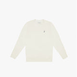 Ivory crewneck sweatshirt with an embroidered dog logo on the left chest