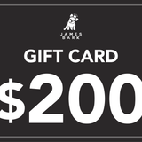 A $200 James Bark gift card with a black background and bold white text, featuring the white James Bark logo at the top.