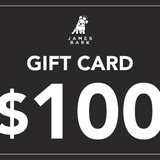 A $100 James Bark gift card with a black background and bold white text, featuring the white James Bark logo at the top.