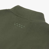 A close-up of the back collar of the vest, focusing on the "James Bark" branding.