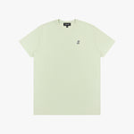 Light green t-shirt with a small logo on a white background