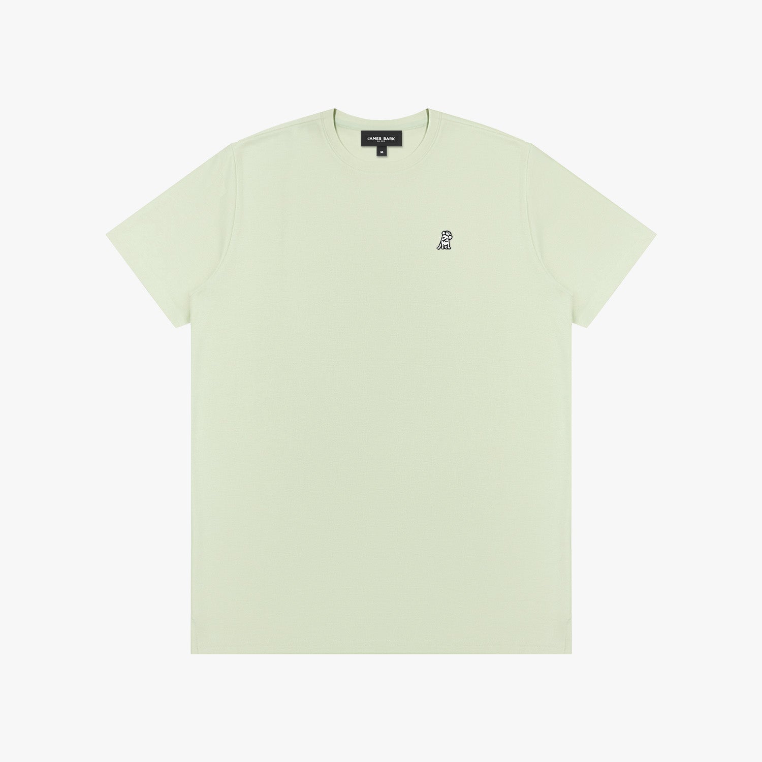 Light green t-shirt with a small logo on a white background