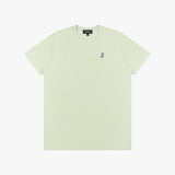 Light green t-shirt with a small logo on a white background
