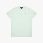 Light green t-shirt with a small logo on a white background