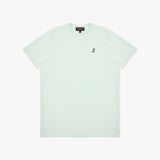 Light green t-shirt with a small logo on a white background