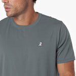 Close-up of a gray crew neck t-shirt