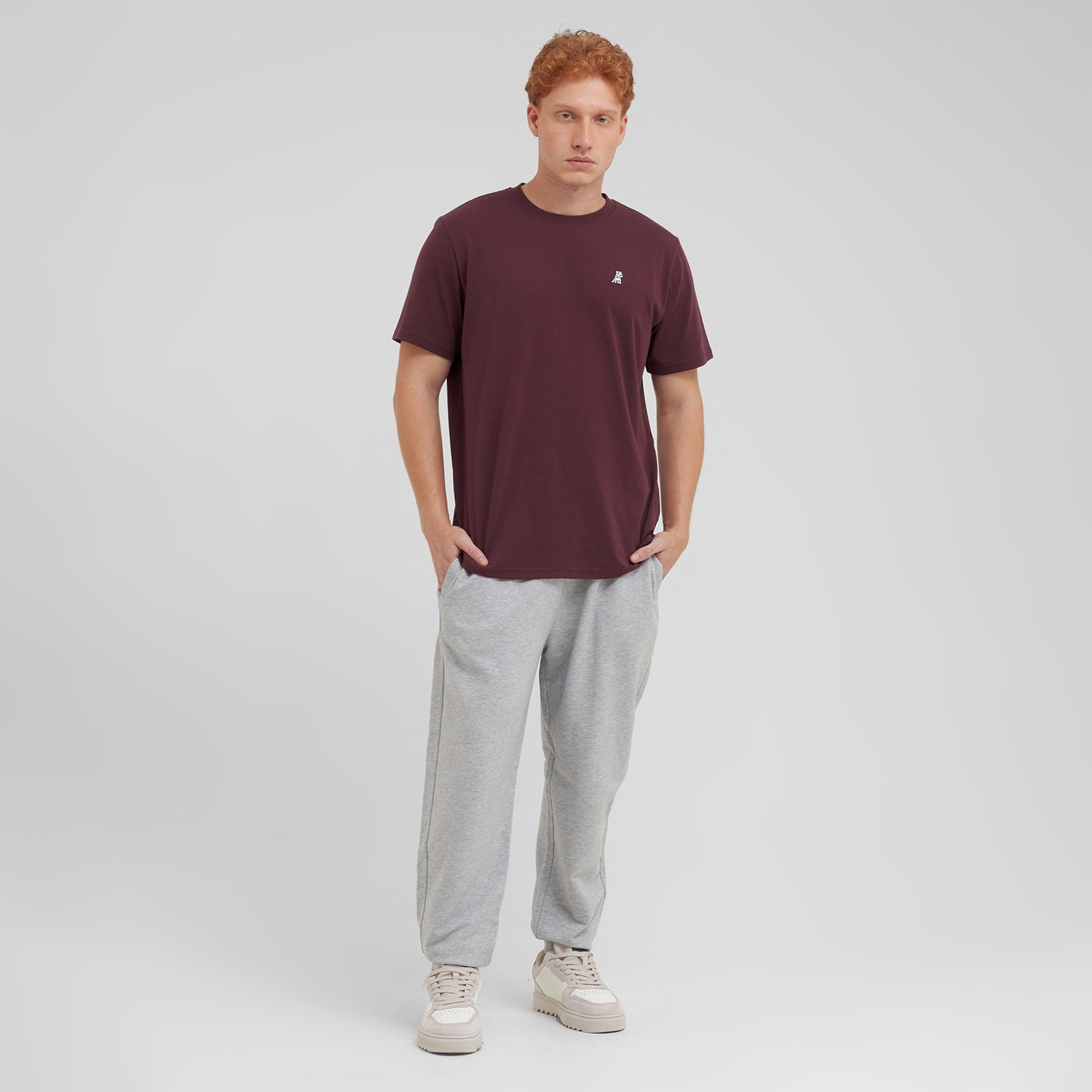 Men's Crew Neck Jersey T-Shirt — Tawny Port/White - JAMES BARK