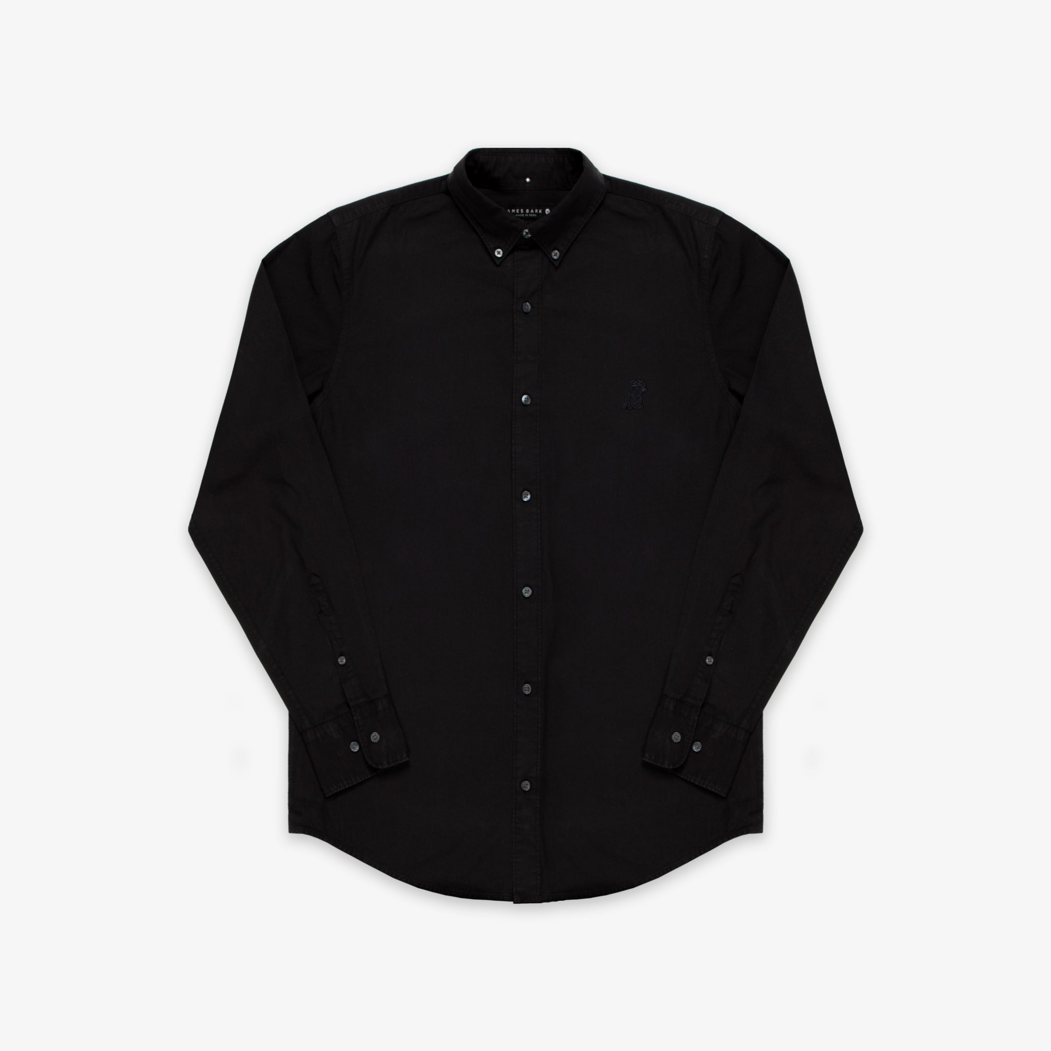 Men's Black Button Down Poplin Shirt - Black Bark - JAMES BARK
