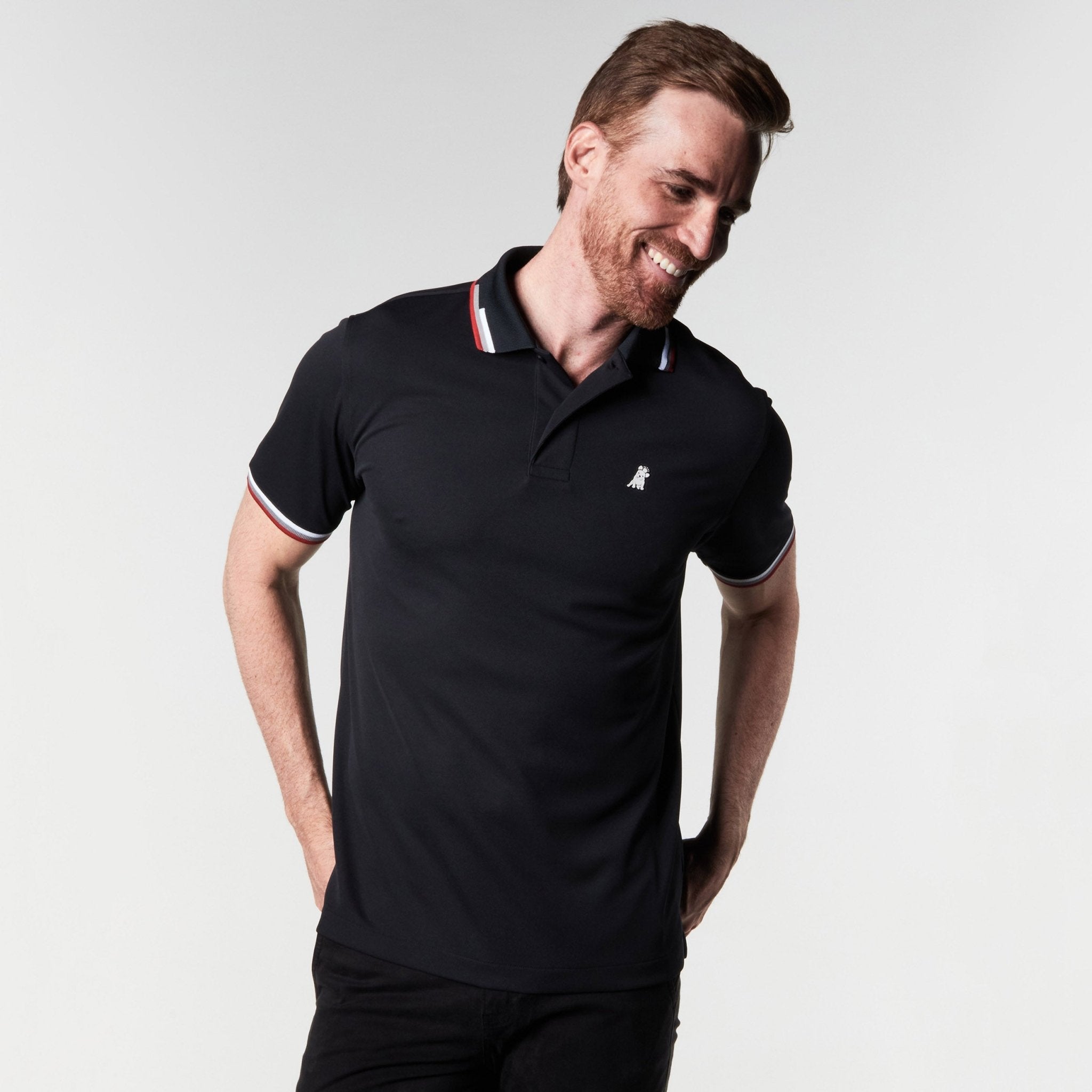 Men's Black Lines Collar Golf Polo Shirt - JAMES BARK