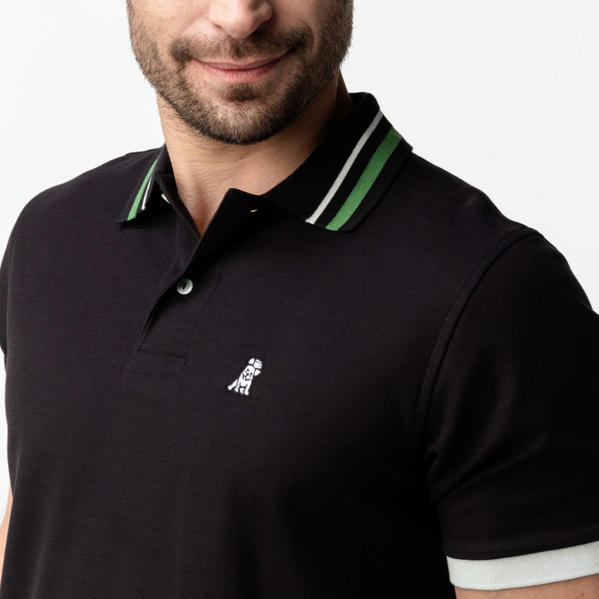 Men's Green Striped Accents Piqué Polo Shirt - JAMES BARK