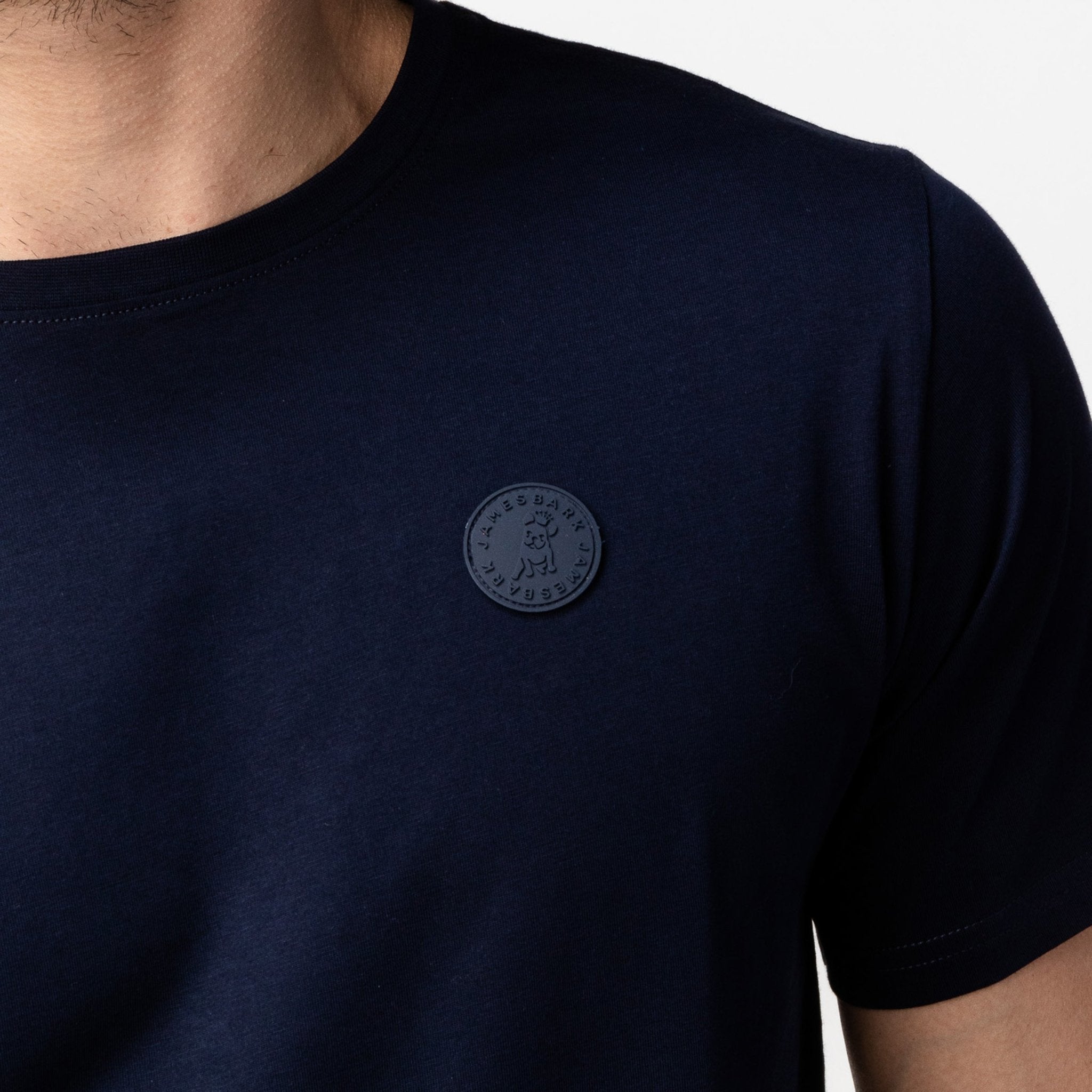 Men's Navy Crew Neck Jersey T-Shirt - Silicone Patch - JAMES BARK
