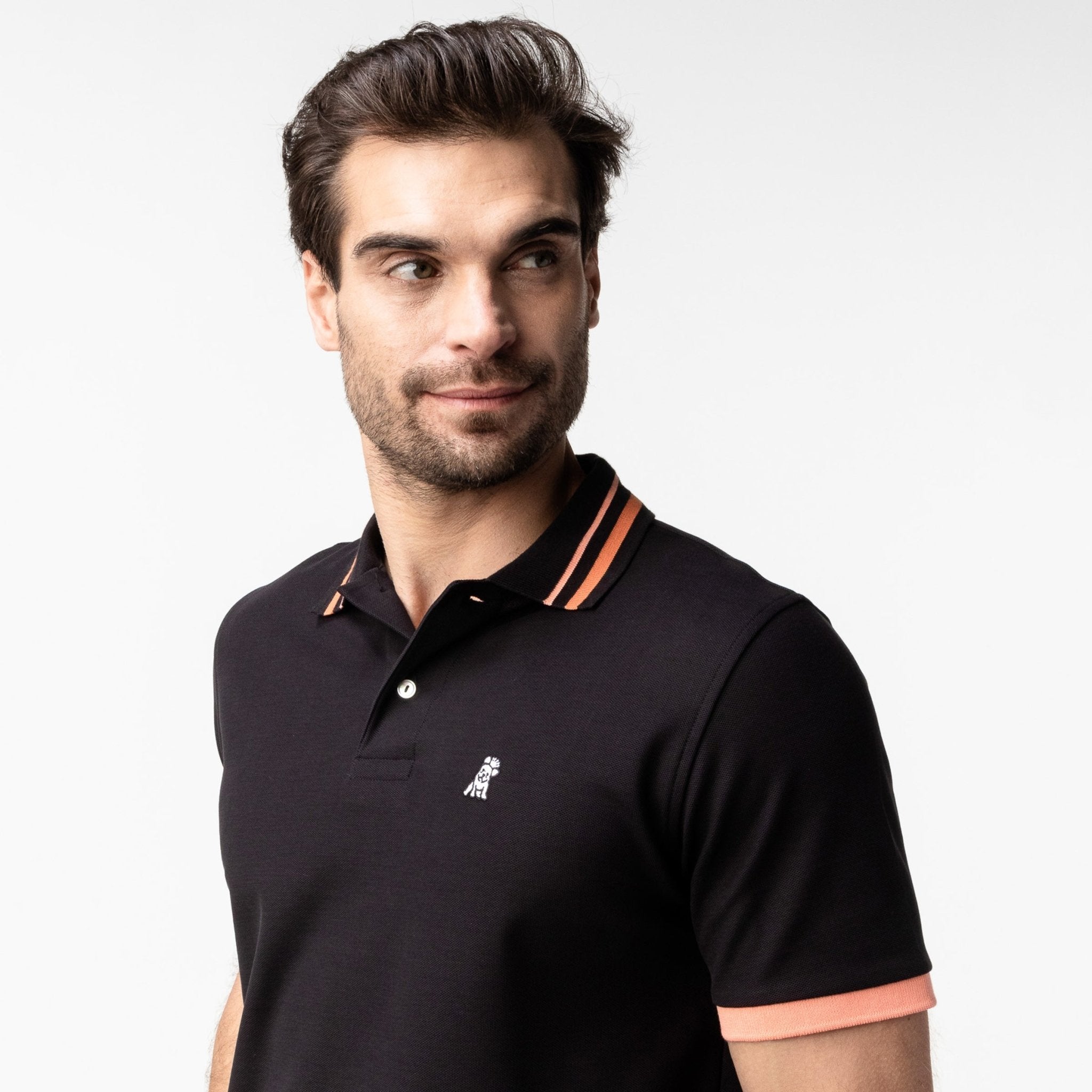 Men's Orange Striped Accents Piqué Polo Shirt - JAMES BARK