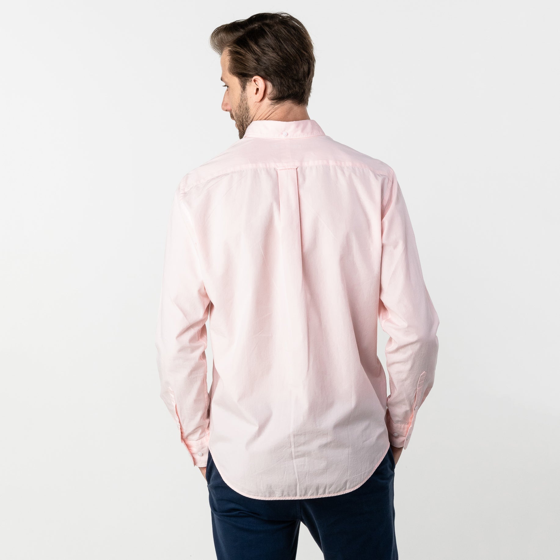 Men's Pink Button Down Poplin Shirt - Blue Bark - JAMES BARK