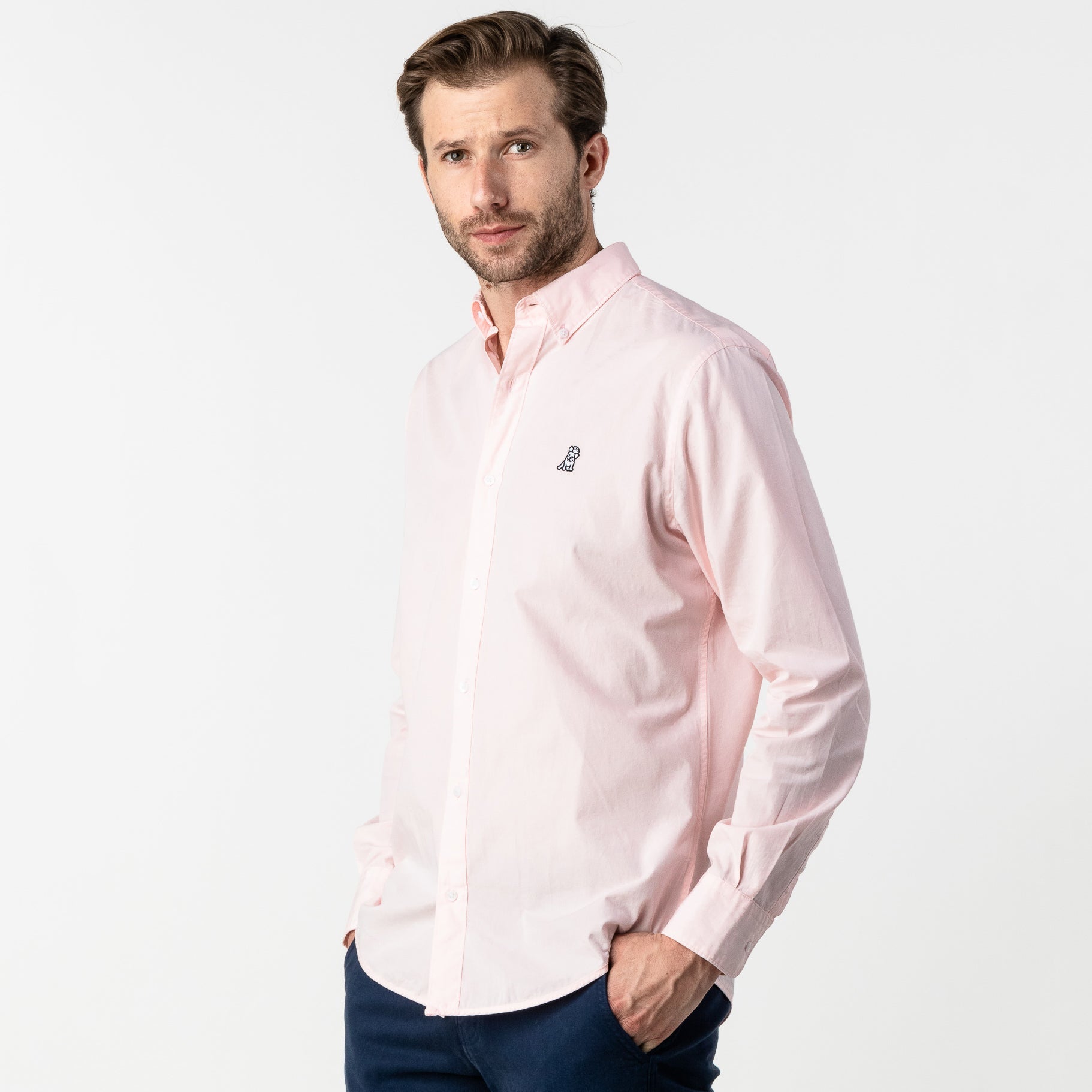 Men's Pink Button Down Poplin Shirt - Blue Bark - JAMES BARK