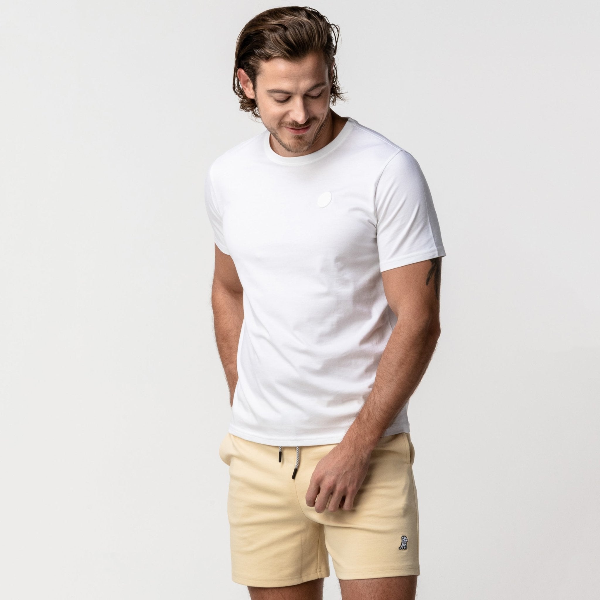 Men's White Crew Neck Jersey T-Shirt - Silicone Patch - JAMES BARK