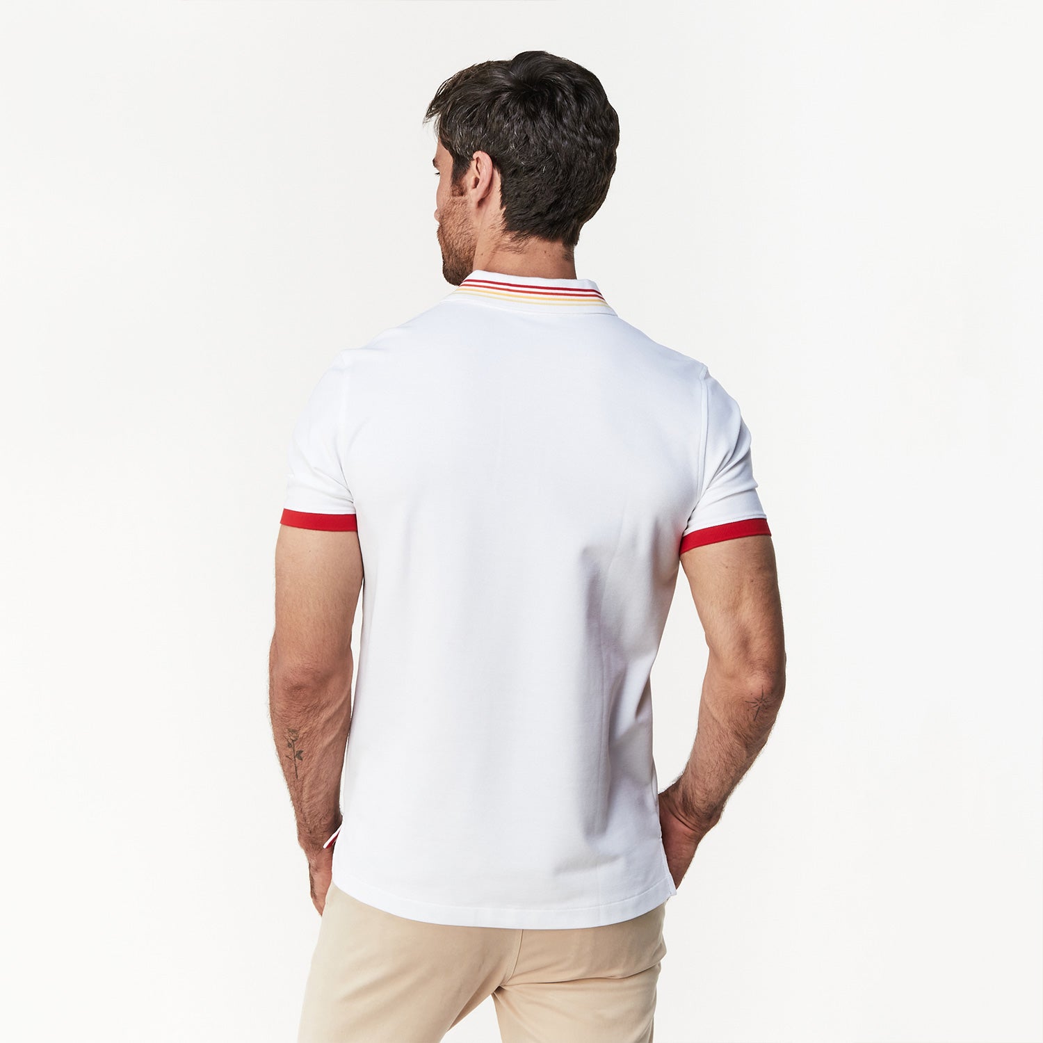 Men's White Red Stripe Details Polo Shirt - JAMES BARK