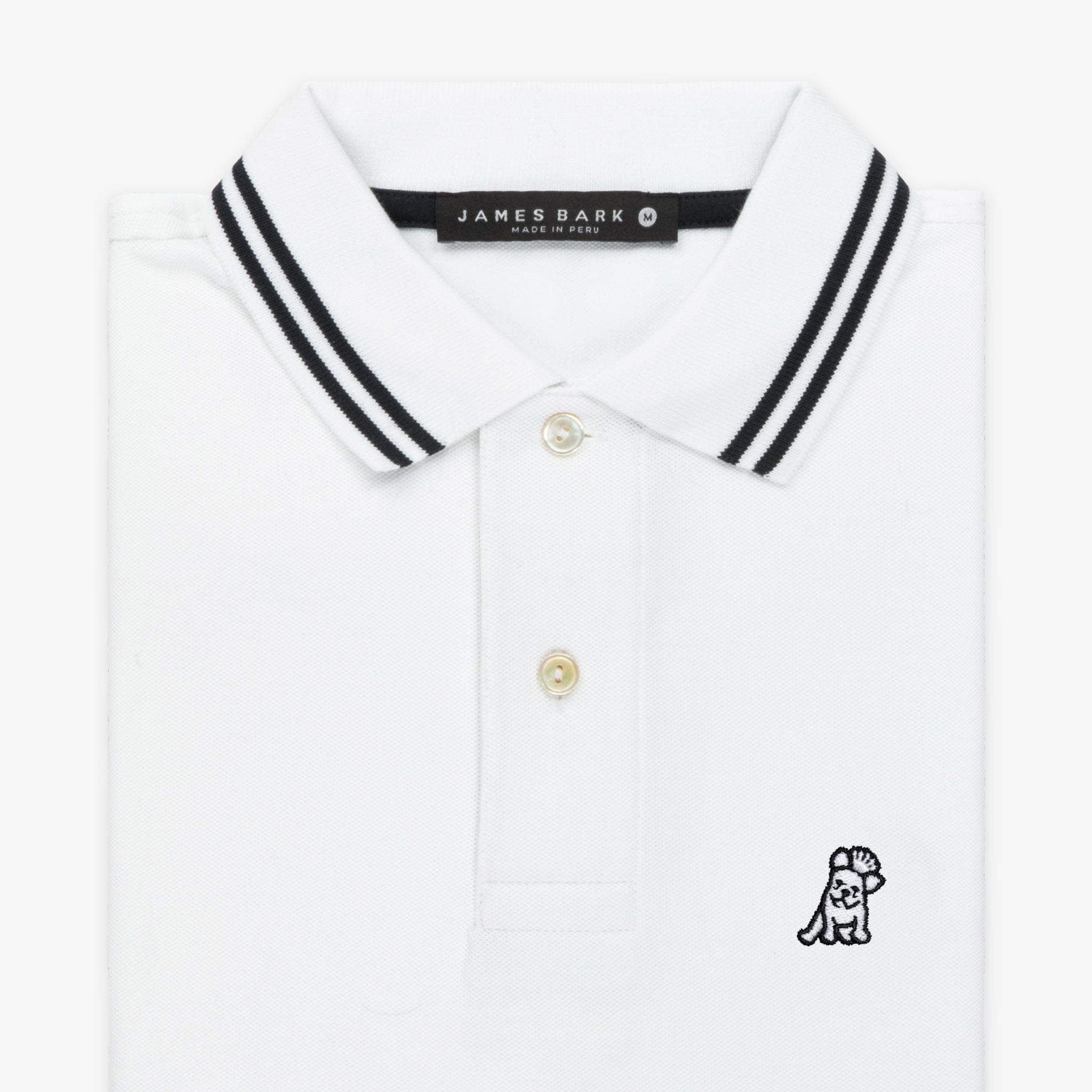 Men's White Stripe Collar Polo Shirt - JAMES BARK