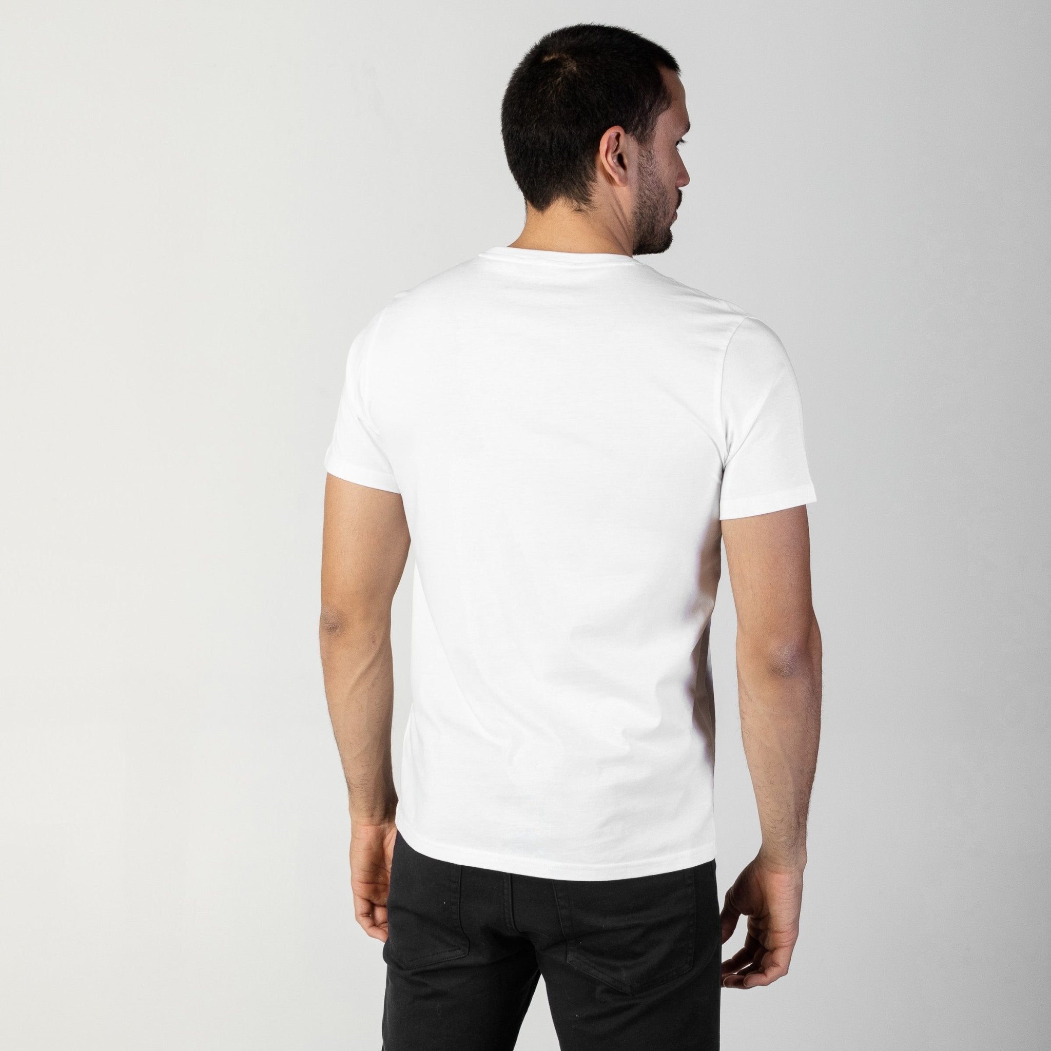 Men's White V-Neck Jersey T-Shirt - White Bark - jamesbark-usa